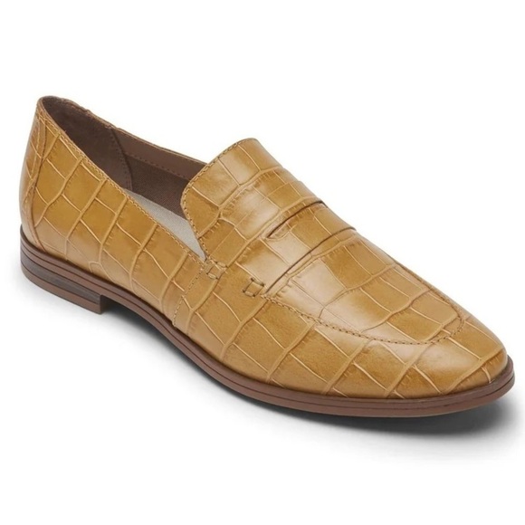 Rockport Women’s Total Motion Croc-Embossed Loafers Tan Leather Size 9 - Picture 1 of 15